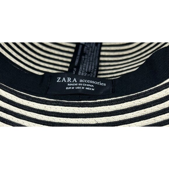 Zara Womens Striped Wide-Brim Sun Hat Size M Black & White - Picture 4 of 7